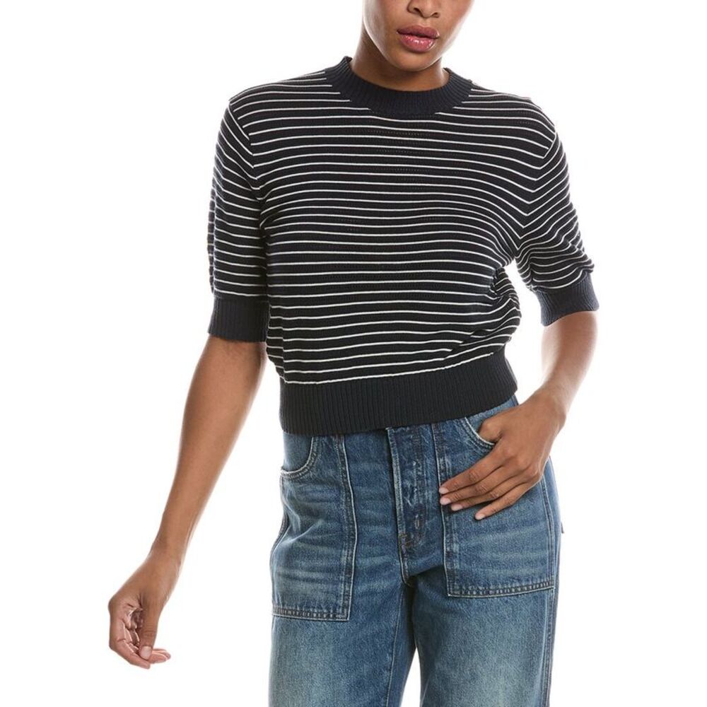 Madewell Womens  Textural-Stitch Crewneck Sweater, Navy